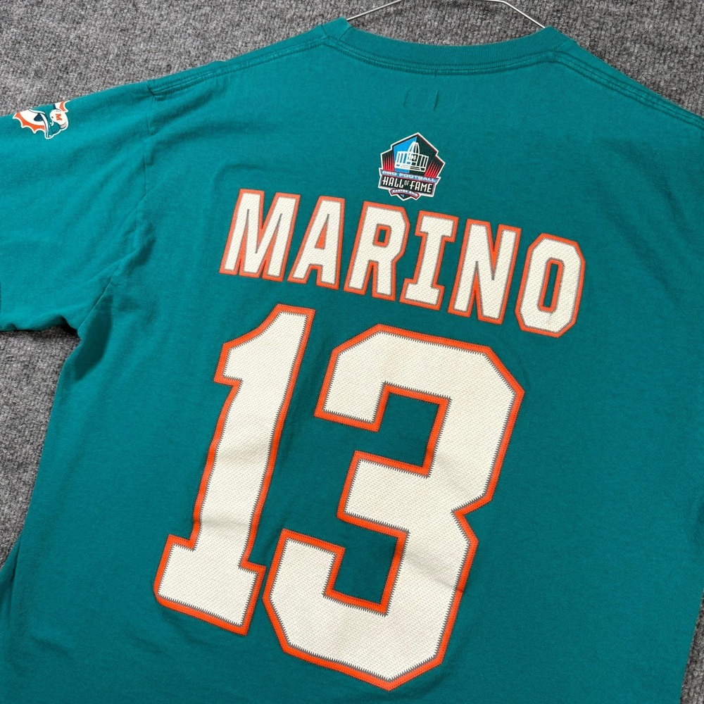 Miami Dolphins Dan Marino NFL Team Apparel T-Shirt Mens L Teal HOF Jersey Tee